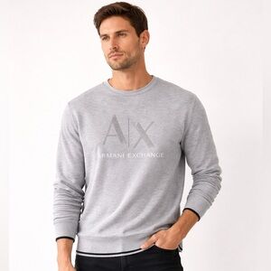 Armani Exchange A|X Gray Logo Sweatshirt L – Minimal Designer Pullover Crewneck